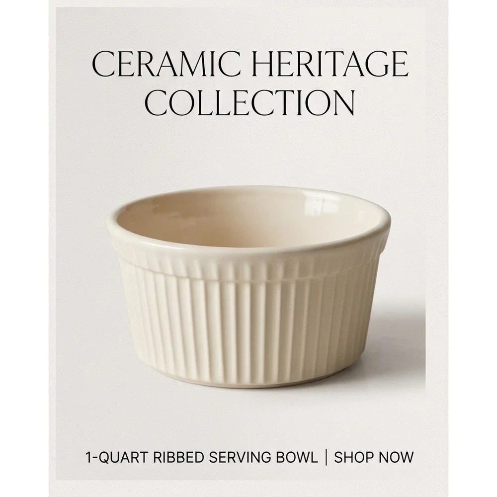Vintage Stangl Cookrite Ovenware 1 QT Ribbed Serving Bowl Cream Ceramic Heritage